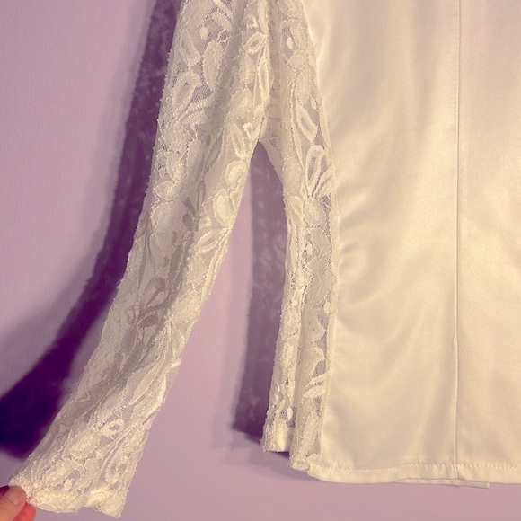 S Women Lace Single Button Shirt Open Front Lapel Neck Long Sleeve - Picture 12 of 14